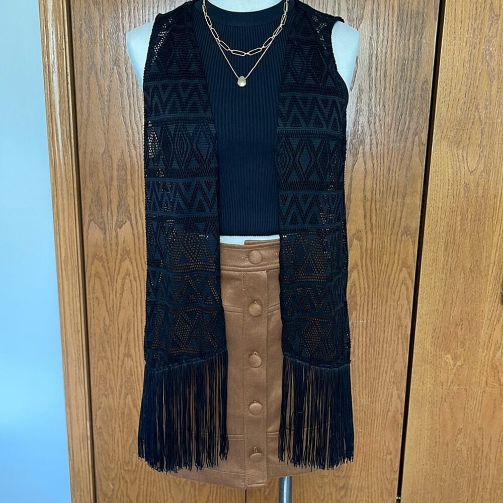 Eyeshadow Black Boho Fringe Vest Size L
